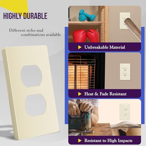 ENERLITES Screwless Duplex Outlet Covers Wall Plate, 1 Pack, Light Almond - color: Light Almond, size: Screwless