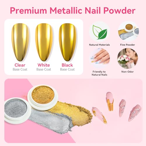 Makartt 15g 3D Nail Gel & Chrome Nail Powder Kit for Sculting and Drawing - color: A05-clear & chrome