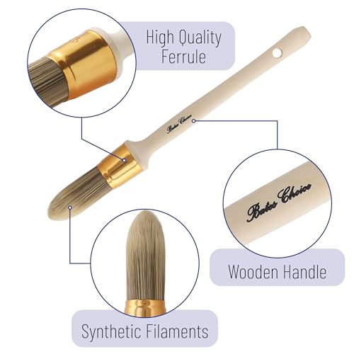 Bates- Trim Brush Set, 0.6”, 0.75” & 1”, Wooden Handle, Round Paint Brush - color: Wooden Handle, size: 5/8”, 3/4”, 1”