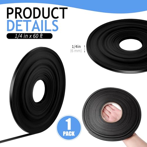 Tellegloww Black Magnetic Tape Roll Thin Strips, 1/4 in X 60 ft, 1 Pcs - size: 1/4 inch x 60 feet