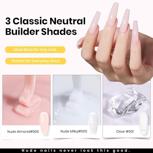 Beetles Hard Gel for Nails Kit,3 Colors Clear Nude Jelly White Sculpted Gel - color: Classic Neutral 3-Color Kit