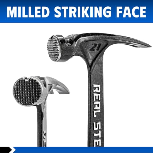 Real Steel 21 Oz One Piece Forged Milled Face Framing Hammer with Rip Claw 0517, Black - size: 21 oz