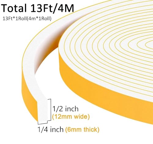 White Weather Stripping Door Seal Strip, Strong Adhesive Foam Tape - color: White, size: 1/2 In x 1/4 In x 13Ft