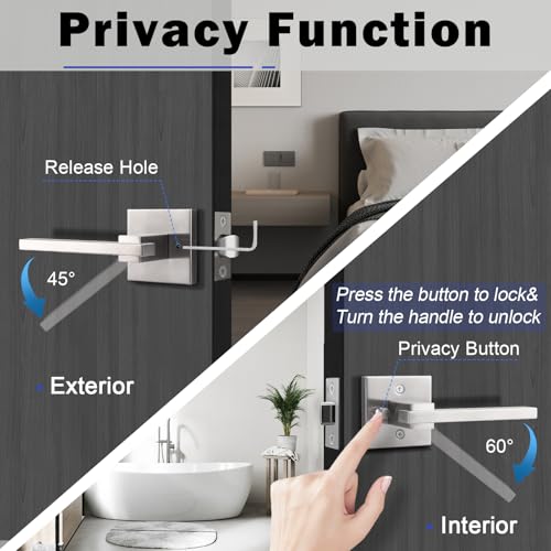 Orger 5 Pack Square Privacy Door Handle Satin Nickel Keyless Door Lever, Bed Bath Door Handle for Left/Right Handed Doors Interior Privacy Door Lever, Modern Door Lever Stainless Steel - color: Brushed Nickel, size: Privacy