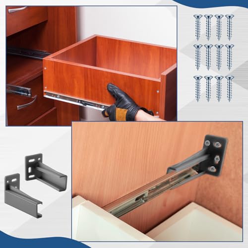 Chunful 2 Pair Rear Drawer Track Socket Back Plates Mounting Brackets,Gray | With Screws for Install, Replacement Socket for Drawer Slide Repair, Left Right Pair for Cabinet Furniture Rear Mounting - color: Gray
