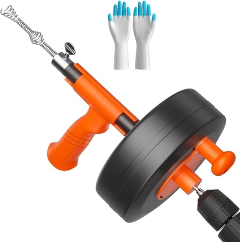 Drain Snake, Plumbing Snake With Drill Adapter, 50ft Heavy Duty Flexible Sink Steel Drain Auger Bathroom Hair Clog Removal Tool, Manual Or Powered - No auto retract or feed (Black)