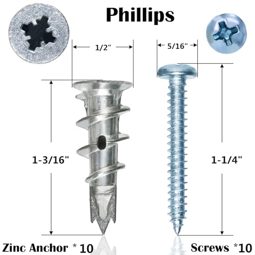 #8 Metal Zinc Self Drilling Hollow Metal Wall Anchors and Screws Kit - size: Silver Metal