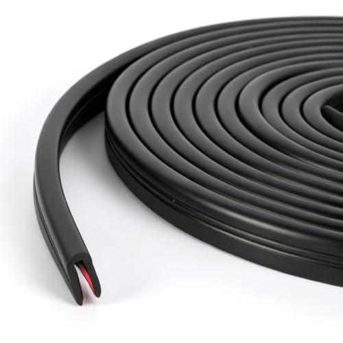 1/16" Rubber Edge Trim Guard 10ft/3m, Self Adhesive Door Edge Protector, U Shape Edge Seal Strip Fits Edges up to 5/64“ Thick (Black) - size: 118" L x 0.2" W
