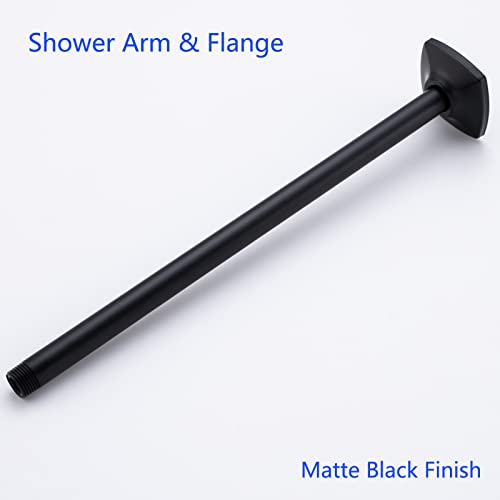 Shower Arm with Flange 16 Inches Ceiling Mount Replacement Rain Shower Head Straight Arm Ceiling-Mounted High Pressure Rain Matte Black,SW-91038-16MB. - color: R-angle Square Flange-16" Matte Black