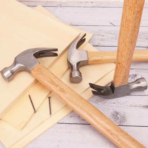 6 Pack Claw Hammer with Wooden Handle, 17.6 oz Durable Forged Steel Heads, Wooden Claw Hammer, Nail Hammer for Carpentry, Framing, Demolition & More - size: 6 Pack