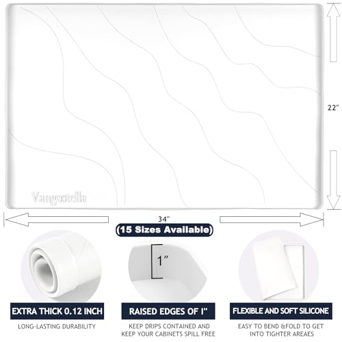 Heavy Duty Silicone Under Sink Mats for Kitchen Waterproof 37" x 19", Extra Thick Under Sink Rubber Mat Drip Tray, Raised Edge Under Sink Liner,Prevent Drips, Leaks, Spills,White - color: White, size: 37'' x 19'' x 1''