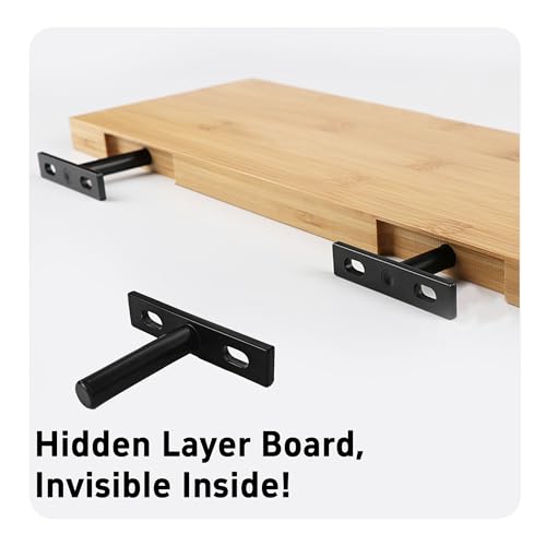 4Pcs 2 Inch Black Floating Shelf Brackets, Heavy Duty Hidden Shelf Supports, Concealed Blind Shelf Support for Wood Shelves DIY Home Decor, Includes Screws and Wall Plugs - size: 2 Inch