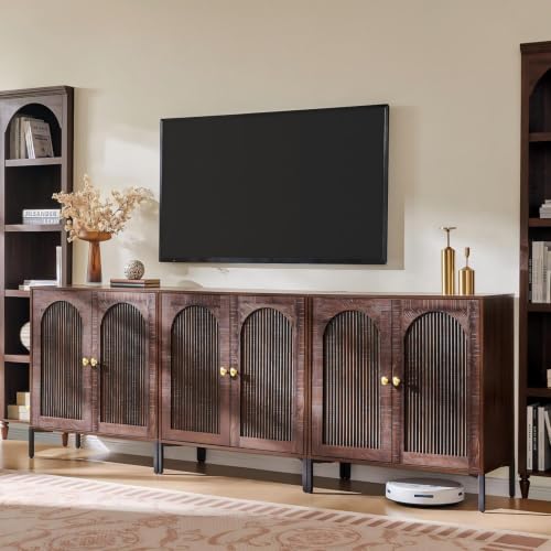 IFGET 92.63" W Modern Arched Sideboard Buffet Cabinet with Storage, Brown - color: Brown, size: 3 Pieces