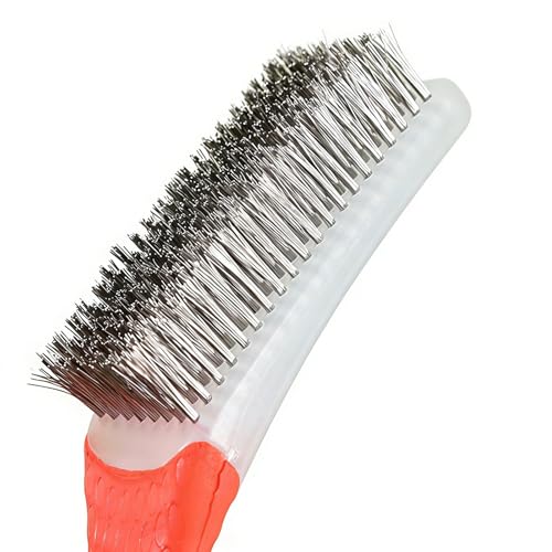 1 PCE White Steel Brushes Heavy Duty Carbon Steel and Stainless Steel Wire Scratch Brush with Rubber Ergonomic Handle