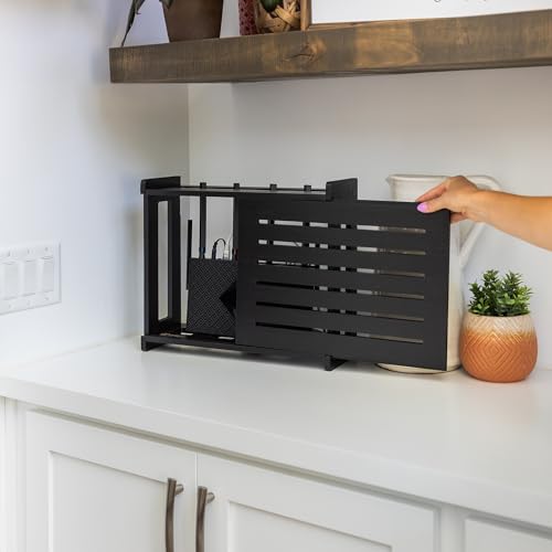 WiFi Router Storage Cabinet Router Box Hider WiFi Box Hider Shelf Cover - color: Black
