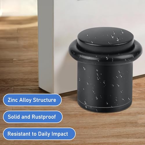 4 Pack Door Stops, Floor Door Stoppers Cylindrical 1.5 Inch Black