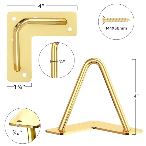 SMARTSTANDARD 4 Inch Hairpin Furniture Legs, Gold Set of 4PCS - color: Gold, size: 4 Inch