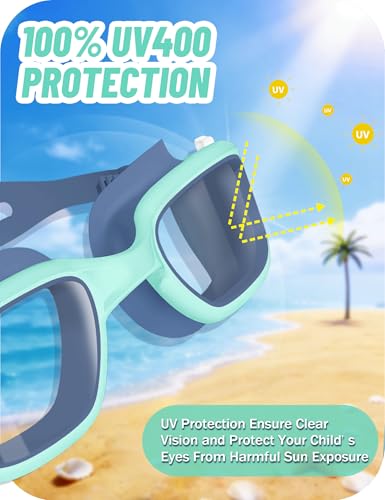Vvinca Kids Swim Goggles, Swimming Goggles for Kids 3-14 Anti-Fog UV Protection No Leak Pool Glasses for Boys Girls - color: 06-blue & Green