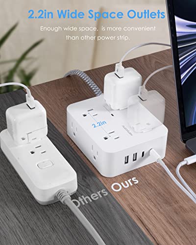 HANYCONY 6Ft Surge Protector Power Strip USB C, 1080J, 8 Outlet Extender - color: White, size: 6ft