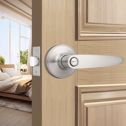 Probrico (10 Pack)Privacy Door Lever Door Handle for Bedroom or Bathroom Keyless Leverset, Locked in Side Home/Office Door Lockset,Modern&Durable in Satin Nickel Door Hardware - size: 10 Pack