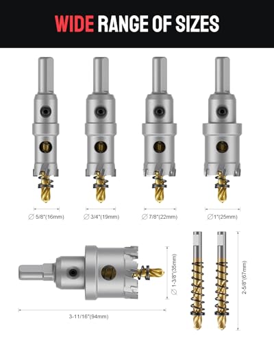 Kolvoii 9-Piece TCT Carbide Hole Saw Kit for Metal, 5/8"-1-3/8" - size: 5/8"(16mm) - 1-3/8"(35mm)