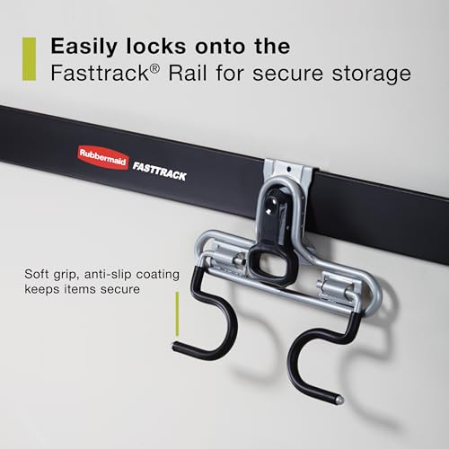 Rubbermaid FastTrack 2-Handle Hook (S Hook) Mounted Garage Storage and Space Saving Organization System Metallic Powder-Coated Steeel for Rakes/Brooms/Toys/Ladders - style: Double-Handle Hook