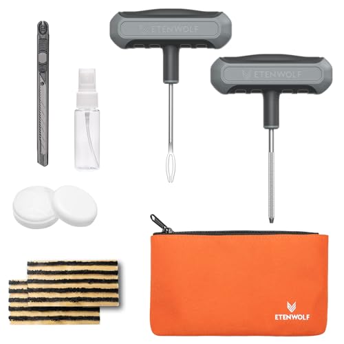 ETENWOLF Flat Tire Repair Kit with Plugs 16 Pcs, Heavy Duty Tire Plug Kit - color: Grey