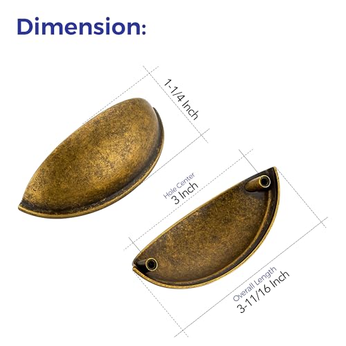 Ravinte Antique Brass Drawer Pulls Cabinet Cup Pulls 3 Inch 10 Pack | Kitchen Hardware, Cup Pull Shape, Cabinet Handles, Drawer Handles, Smooth Drawer Grip,For Dressers, Cupboards - color: Antique Brass