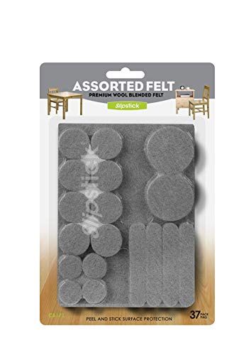 Slipstick Premium Wool Felt Furniture Pads/Floor Protector Variety Pack (37 Pieces) Self Stick Furniture Felt Protection Pads, Safe on All Hard Surfaces, Gray, CB171 - size: Variety Pack