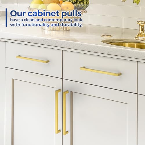 JOY DECOR Gold Cabinet Handles Square Cabinet Pulls, 10 Inch CC, 10 Pack - size: 10 Inch Hole Center