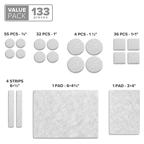 Felt Furniture Pads X-PROTECTOR 133 PCS - Furniture Pads for Hardwood Floor - size: 133 PCS White, Round & Square
