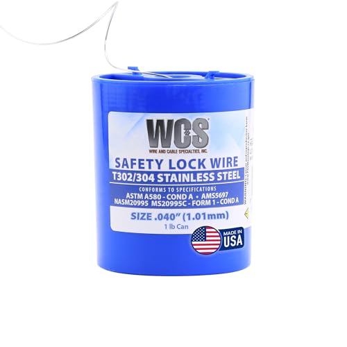 WCS .040 Stainless Steel Safety Lock Wire, T302/304, NASM20995C MS20995C, ASTM A580 Condition A, AMS569, Mechanics Wire for Aircraft, Automotive, & Industrial Use, 1lb Dispenser Can, Approx 231 ft - size: .040 in, style: 1 lb