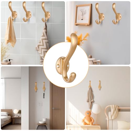 8 Pack Coat Hooks Wall Mount Heavy Duty Utility Retro Double Hooks for Hanging Coats,Hat, Towel, Key, Robe, Scarf, Bag, Cap (Gold) - color: 8 Pack-Gold