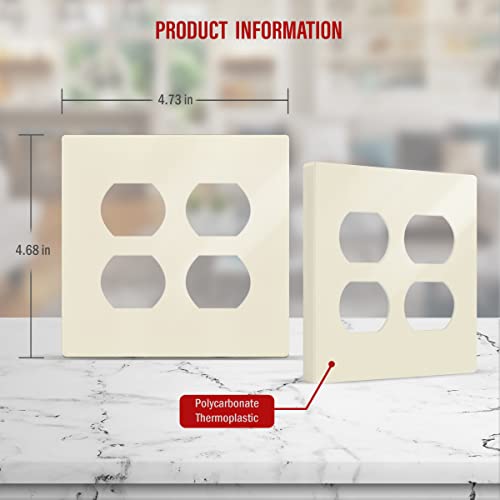 ENERLITES Screwless Double Duplex Outlet Covers Wall Plate, Light Almond - color: Light Almond, size: Screwless