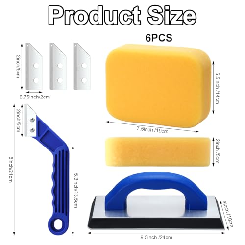Blulu 11 Pcs Grout Float Set, Rubber Float, 6 Sponges, Angled Saw, Blue - color: Blue