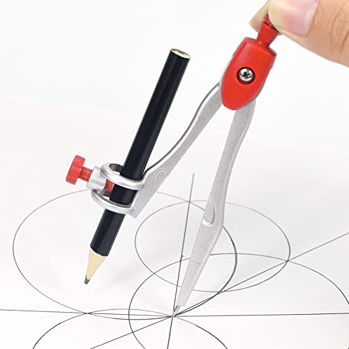 Unjoo Geometry Set 10 Pcs Student Supplies, Protractor and Compass (Red) - color: Red1