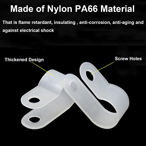 200Pcs White Nylon R-Type Cable Clamps, 3/16" Wire Clips - size: 3/16 INCH 200PCS R-Type