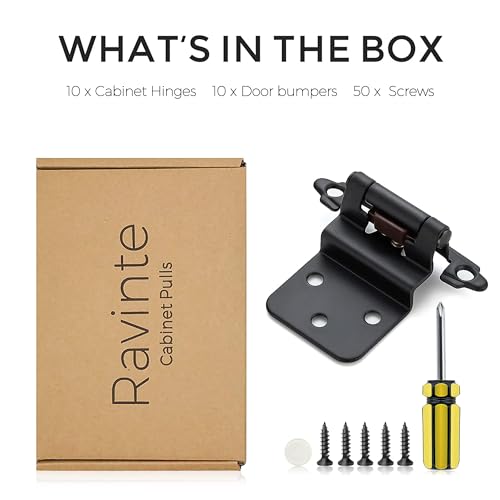 Ravinte 3/8" Inset Matte Black Cabinet Hinges 10 Pack (5 Pairs) - color: Matte Black