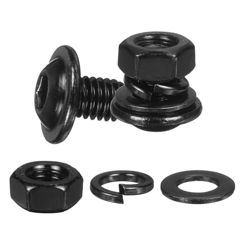 M METERXITY 10 Set M6 x 8mm Flanged Button Head Socket Cap Screws, Black 304 Stainless Steel 18-8 Hex Socket Head Screws Bolts, Nuts, Flat & Lock Washers for DIY, Furniture, Automotive - size: M6 x 8mm