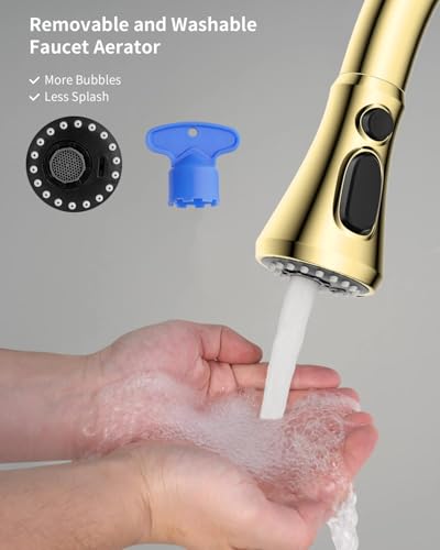 Hibbent NSF/ANSI/CAN 61 & 372 Certified Pull Down Kitchen Faucet Head - color: Polished Brass, style: 1.8 Gallon Per Minute