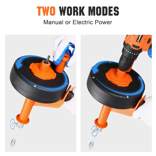 Drain Auger 25 Ft,Plumbing Snake With Drill Adapter,Pipe Clog Remover for Kitchen Bathroom Shower Sink Cleaning,Flexible Spring Steel