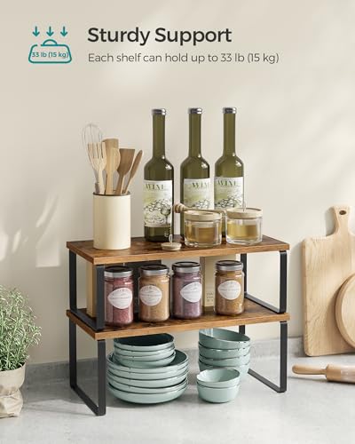 SONGMICS Cabinet Organizer Shelf, Set of 2 Spice Rack, Kitchen Storage - color: Ink Black + Rustic Brown, size: 15.6"w