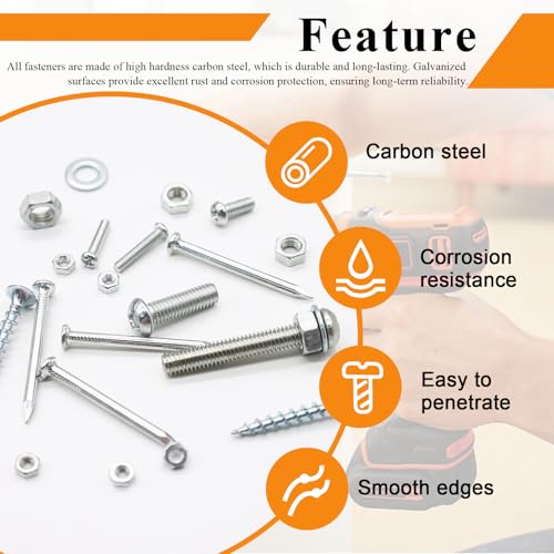 1680 PCS High Hardness Screw Bolts and Nuts & Nails & Wood Screws Assortment Kit,M3/M4/M5/M6 Machine Screws,Small Nails,#6#8 Drywall Screw Set for Picture Hanging and DIY (Length 1/2 to 2")