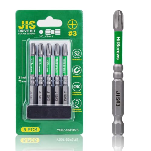 JIS Screwdriver #3 Magnetic Anti-Slip Impact Driver Bits 3 inch - 5 PCS - size: JIS #3-3"
