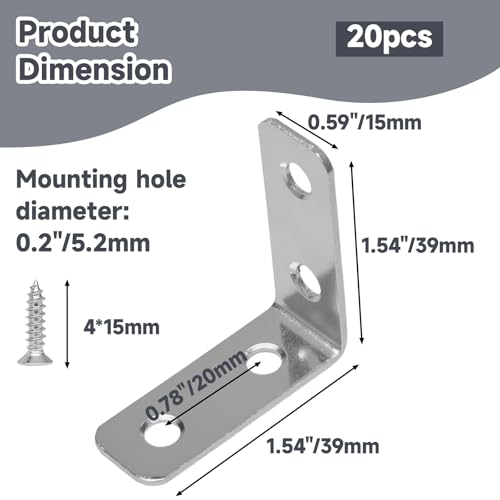 Luomorgo L Bracket Corner Braces 1.5 Inch, Zinc Plated, 20PCS - size: 1.5 Inch Zinc Plated