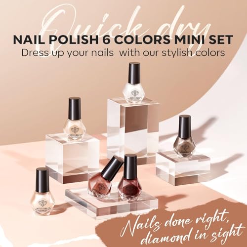 modelones Nail Polish Set 6 Colors, Fall Winter Brown Nude Silver Glitter Nail Polish Skin Tone Collection Quick Dry Mini Manicure DIY Nail Art Salon Home Gifts For Women Girl - color: A7 Gold Fall