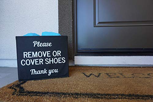 Shoe Cover Box | Disposable Shoe Bootie Holder For Realtor Listings and Open Houses | Please Cover or Remove Shoes Bin | Shoe Bootie Box (Black) - style: Set of 1