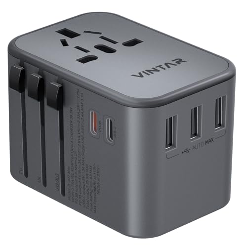 VINTAR Universal Travel Adapter 35.5W, 6-in-1 with 3 USB-A QC & 2 USB-C PD - color: 35.5W Silver