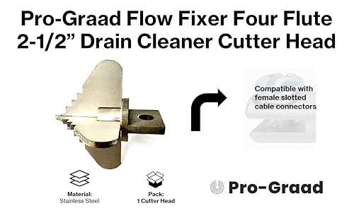 Flow Fixer Drain Cleaner Cutter Head 2-1/2", Spear, Slot, for 3" - 4" Pipes - style: 2-1/2" Four Flute (for 3" - 4" pipes)