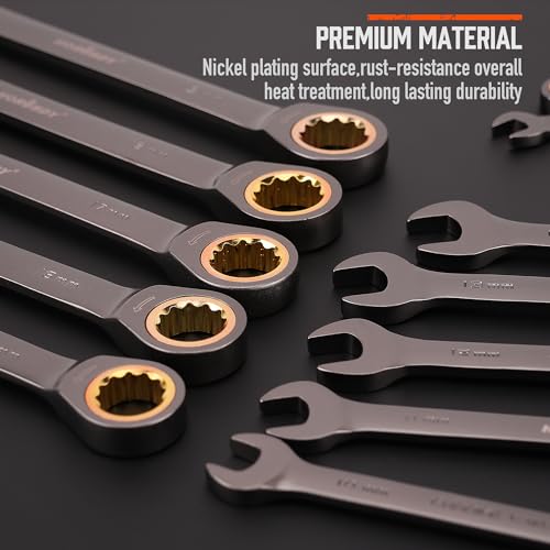 HORUSDY 12-Piece Metric Ratcheting Wrench Set | 8-19 mm | Ratchet Combination Wrenches Set with Organizer | 72-Teeth | Chrome Vanadium Steel - style: 12-Piece Metric Ratcheting - Basic